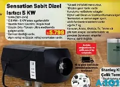 SENSATİON SABİT DİZEL ISITICI 5 KW fiyat ve kampanya bilgisi